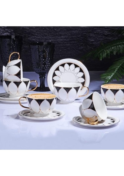 Kosova Zjn-05 Tombul Drop Black Porselen 6 Lı Nescafe Seti 12 Parça Beyaz
