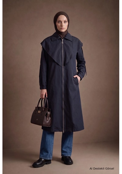 Armine Trend Pelerin Yaka Cep Detaylı Fermuarlı Uzun Boy Kap 122 Cm Boy Lacivert 26kt704 Armine Trend Pelerin Yaka Cep Detaylı Fermuarlı Uzun Boy Kap 122 Cm Boy Lacivert 26kt704
