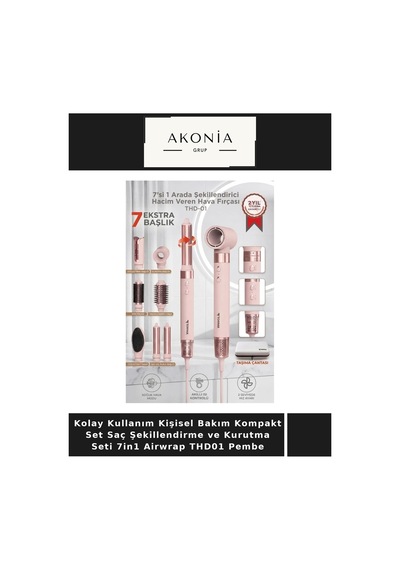 Kolay Kullanım Kişisel Bakım Kompakt Set Saç Şekillendirme Ve Kurutma Seti 7in1 Airwrap Thd01 Pembe