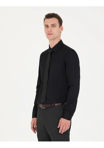 Pierre Cardin Regular Fit Uzun Kollu Basic Gömlek Siyah