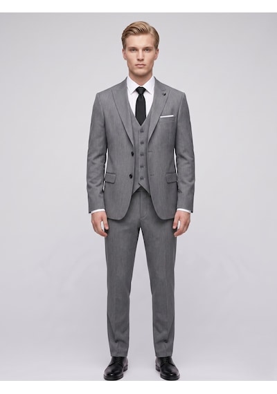 Tk6896 Erkek 3 Parça Slim Fit Çift Yırtmaçlı Takım Elbise Yelekli Şık Klasik Takım 6 Drop Antrasit