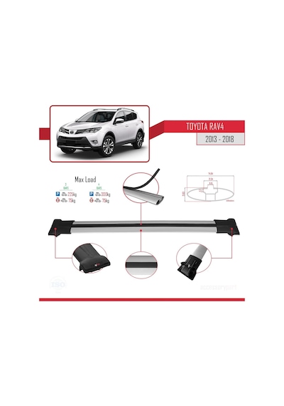Toyota Rav4 2013-2018 Arası İle Uyumlu Fly Model Ara Atkı Tavan Barı Gri 3 Adet Bar