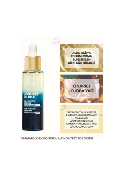 Yves Rocher Gece Serumu-niasinamid&hyaluronik Asit-yaşlanma Karşıtı Bitki Kök Hücre Bakımı Anti Age Global 30 Ml