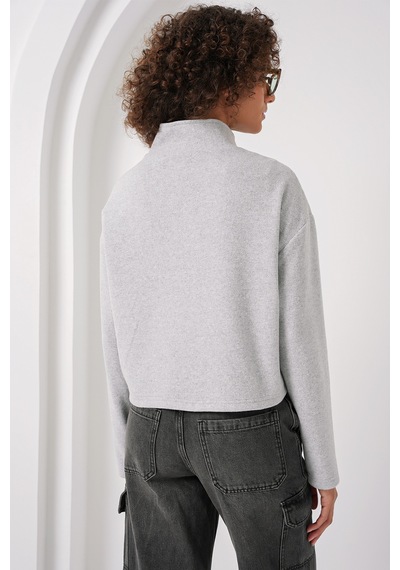 Bigdart 55449 Fermuarlı Yaka Örme Sweatshirt - Gri
