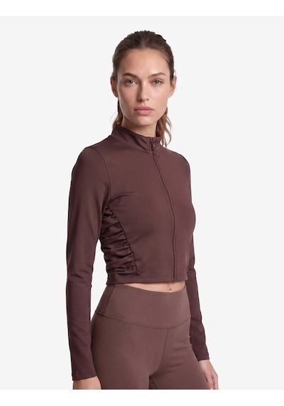 Koton Slim Fit İnterlok Büzgülü Dik Yaka Fermuarlı Uzun Kollu Spor Tişört Mürdüm 7wak10139nk 61x