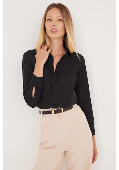 Tudors Kadın Slim Fit Dar Kesim Uzun Kollu Pamuklu Vücuda Oturan Dokulu Siyah Basic Gömlek-35316 Siyah Tudors Kadın Slim Fit Dar Kesim Uzun Kollu Pamuklu Vücuda Oturan Dokulu Siyah Basic Gömlek-35316 Siyah