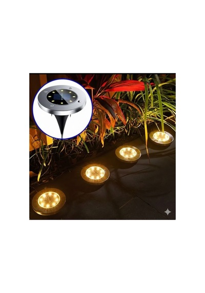 8 Led Güneş Enerjili 4 Adet Solar Bahçe Aydınlatma Paslanmaz Çelik Su Geçirmez Armatür Saplama Lamba