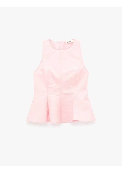 Koton Pamuklu Slim Fit Bisiklet Yaka Kolsuz Peplum Bluz Pembe 6sak30100ew Gül