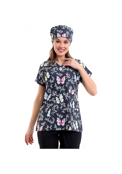 Yarasa Kol Dijital Desenli Üst - 6509 Füme Kelebekler-6966