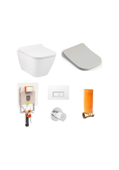 Seramiksan Saturn Rim-out Kanalsız Asma Klozet + VitrA Gömme Rezervuar + Yavaş Kapanır Kapak Set