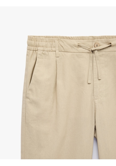 Koton Slim Fit Cepli Pileli Keten Karışımlı Düğmeli Beli Lastikli Bağcıklı Pantolon Bej 6sam40167hw Ekru Koton Slim Fit Cepli Pileli Keten Karışımlı Düğmeli Beli Lastikli Bağcıklı Pantolon Bej 6sam40167hw Ekru