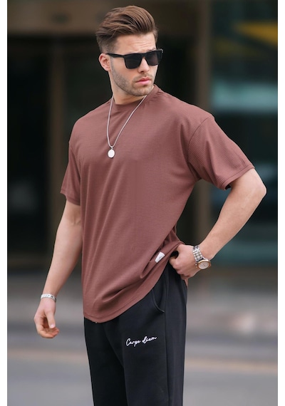Madmext Kahverengi Basic Oversize Erkek Tişört 7012-kahverengi Kahverengi