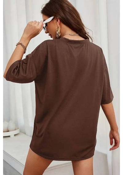Unisex Butterfly Baskılı T-shirt Kahverengi