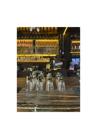 12'li Hayvan Figürlü Metal Detaylı Cam Shot Bardak Seti Bar Barmen
