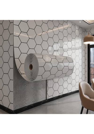 60cm X 3 Metre Tek Parça Yapışkanlı Rulo Duvar Paneli Kağıdı Silinebilir Salon Ofis Cyczt00158 Siyah-beyaz