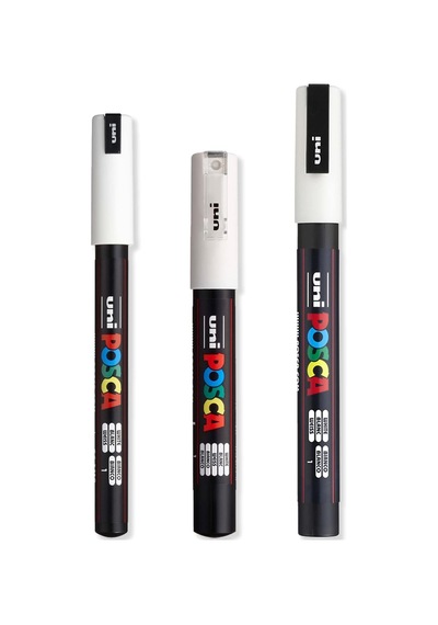 Posca - Ultra İnce - İnce Boya Marker Kalem Seti - Pc-1mr, Pc-1m, Pc-3m - Beyaz Mürekkep - 3'lü Paket