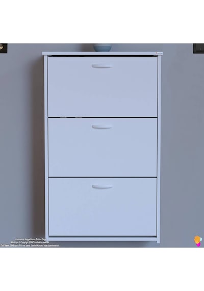 Modilayn West Asma Kapı Önü 72x116x26 Cm Lik 3 Düşer Kapak 6 Göz Bölmeli Ayakkabılık Beyaz