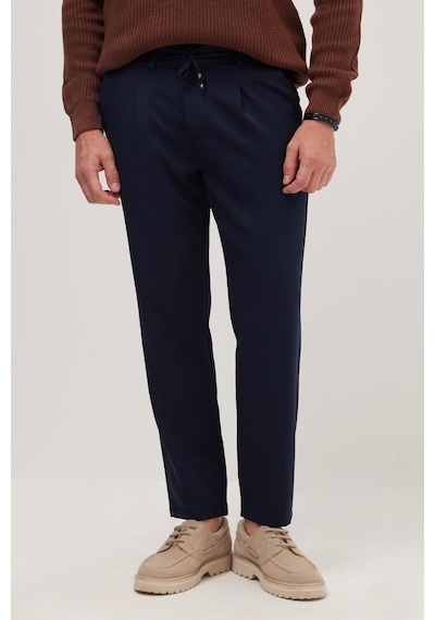 Tudors Erkek Slim Fit Dar Kesim Lastikli Bağcık Detaylı Lacivert Pantolon-38238 Lacivert