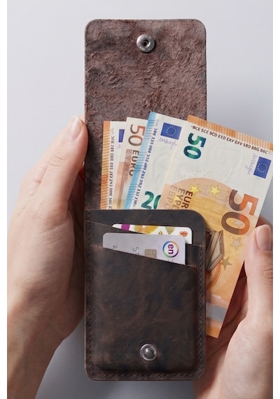Luvo %100 Gerçek Deri El Yapımı 3 Bölmeli 9 Kart Kapasiteli Cüzdan Premium Kompakt Kartlık Koyu Kahverengi