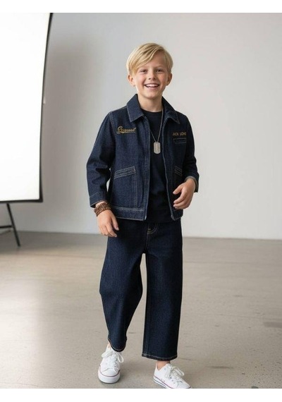 Zekids Erkek Çocuk Fermuarlı Tasarım Denim Ceket-16641 Renkli