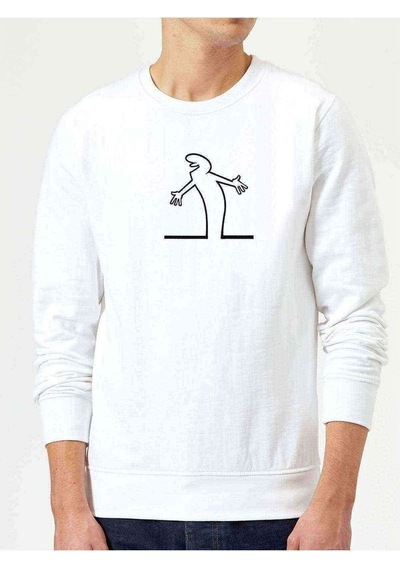 Trt Linea Merakli Baskılı Beyaz Erkek Örme Sweatshirt