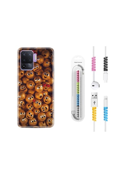 Oppo Reno 5 Lite Kılıf Kablo Koruyuculu Gold Emoji 1877