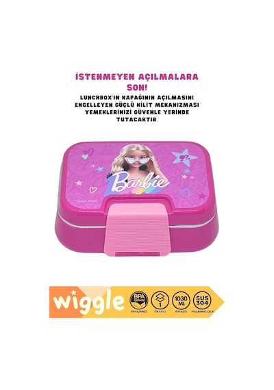 Bento 1030ml Lunchbox Barbie Temalı Lisanslı Tek Katlı 2 Bölmeli Paslanmaz Çelik Sefer Tası Yemek Kutu Çok Renkli