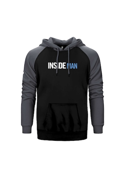 Insade Man Blue Gri Renk Reglan Kol Kapşonlu Sweatshirt Gri