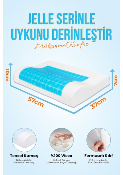 Viscofoam Terletmeyen Boyun Destekli Ortopedik Yastık Jelli Visco Yastık - 57x37x10-7cm