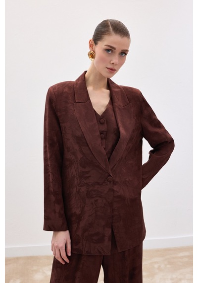 Sateen Jakarlı Uzun Ceket - Kahve-136767 Kahve