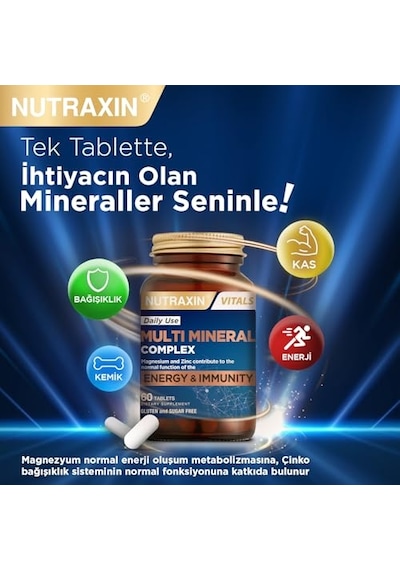 Nutraxin Multi Complex 12 İçeren Takviye Vegan 60 Tablet Kalsiyum, Magnezyum Sku: Smg8690010385475