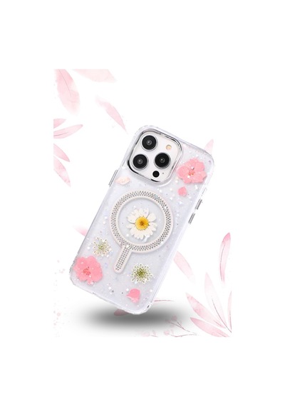 İphone 14 Pro Max Uyumlu Flower Magsafeli Yeni Tasarım Kılıf - Pembe