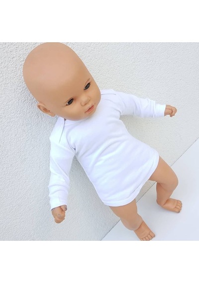 Bebegen Beyaz Sade Uzun Kollu Alttan Çıt-Çıtlı Badi Zıbın Beyaz
