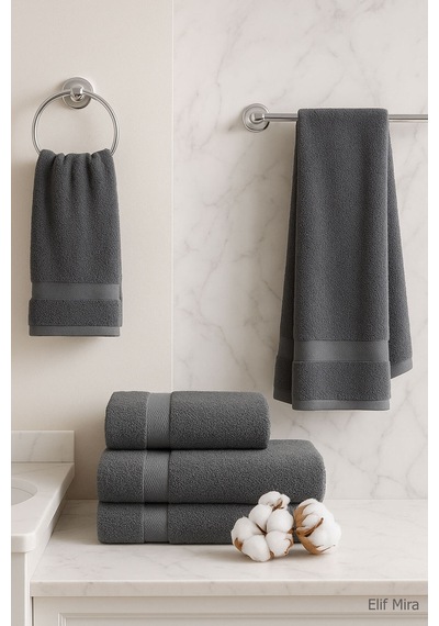 4 Lü Banyo Havlusu Seti %100 Pamuklu 70x140 Cm Pleasure Antrasit-Antrasit