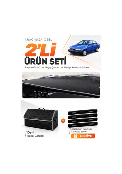 E-biz Toyota Carina E T190 Aırbaglı 1992-1997 Uyumlu Torpido + Deri Çanta - Siyah-gri - To010
