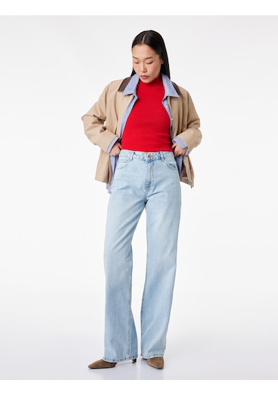 Koton Yüksek Bel Düz Paça Cepli Pamuklu Denim Pantolon - Straight Fit Jeans Açık İndigo 6sal40009md Açık İndigo Koton Yüksek Bel Düz Paça Cepli Pamuklu Denim Pantolon - Straight Fit Jeans Açık İndigo 6sal40009md Açık İndigo