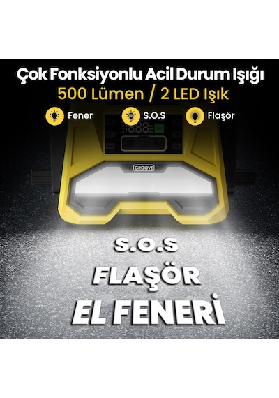 Groove F05 42000mah 8000a Akü Takviye Cihazı +lastik Şişirme Kompresörlü Taşınabilir Jump Starter+pd 30w Hızlı Şarj Kompresör+powerbank+led Lamba+lcd Ekran