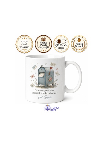 Posta Kutusu Temalı Özel Baskılı Kupa Bardak Hediye Porselen Mug Beyaz / Çok Renkli