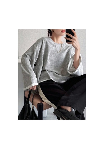 Cool Tarz Oversize Kesim Bisiklet Yaka Uzun Kollu Sweatshirt Gri Gri