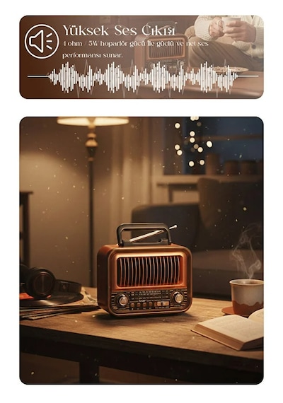 Ahşap Tasarım Retro Nostaljik Hoparlör Şarj Edilebilir Fm/am/sw Bluetooth Radyo