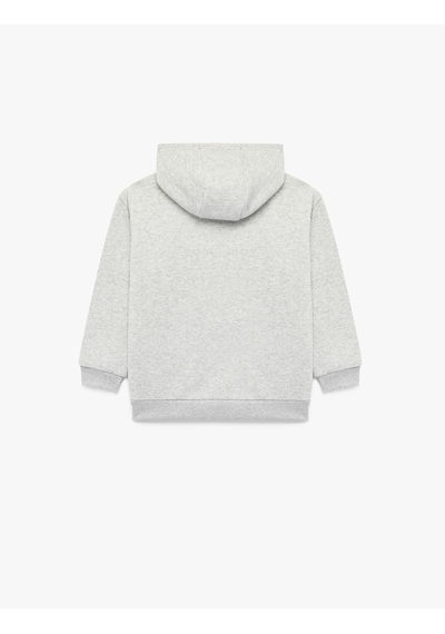 Koton Uzun Kollu Baskılı Şardonlu Kanguru Cep Kapşonlu Sweatshirt Gri Melanj 7wkb10427tk