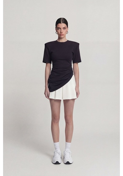 Holly Lolly Büzgü Detaylı Vatkalı Demie Tshirt Siyah