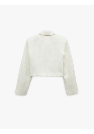 Koton Kruvaze Uzun Kollu Tüvit Crop Blazer Ceket Kırık Beyaz 6wak50038uw Ekru