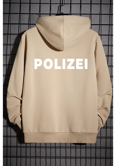 Uyguntarz Unisex Polizei Sırt Baskılı Sweatshirt Bej