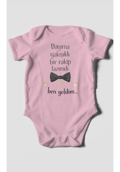 Morivokids Dayıya Özel Kısa Kollu Bebek Body %100 Pamuk Koyu Pembe