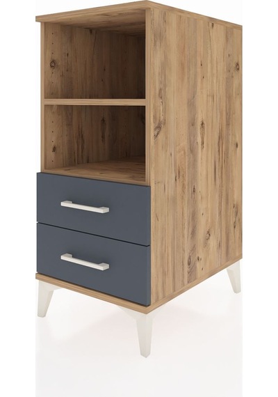 Kronos Komodin 2 Raflı 2 Çekmeceli 44x59x96 Çam-antrasit Atlas Çam