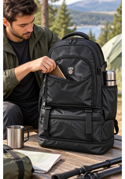 Dodomar Cakard Siyah 60 L Körüklü Dağcı Sırt Çantası Outdoor Trekking 63x37x21 Cm Desenli