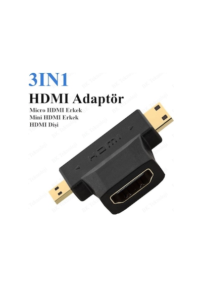 Hdmı Dişi To Mini Hdmı Erkek + Mikro Hdmı Erkek Adaptör