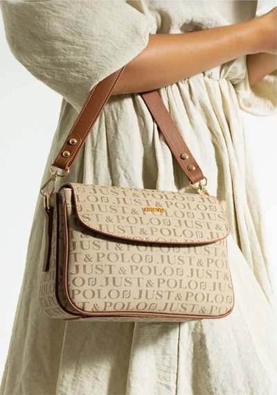 Just Polo Kum Taba 2 Bölmeli Omuz Çantası Monogram 2197mh Kum - Taba