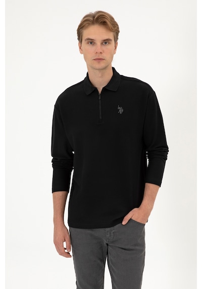 U.S. Polo Assn. Erkek Comfort Fit Yarım Fermuarlı Siyah Sweatshirt 50313754-VR046